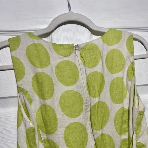 Talbots Vintage Stylish Green Polka Dot Linen Sun Dress Size 10 - Picture 7 of 9